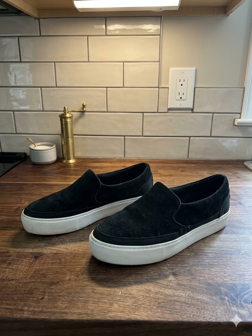 UGG Black Suede Slip-On Platform Loafers